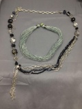 Lot of Two Designer Fashion Jewelry, One Faux Beaded Hand-Strung 36in Long Necklace & 18in Long