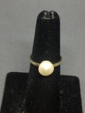 Round 8mm Baroque White Pearl Center Gold-Tone Sterling Silver Solitaire Ring Band