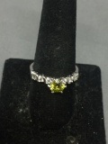 Round Faceted 5.5mm Chrome Diopside Center w/ Round CZ Accents Sterling Silver Engagement Ring Band