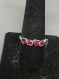 Five Milgrain Framed Stagger Set Heart Faceted Created Oink Sapphires 5mm Wide Sterling Silver Band