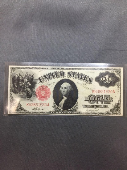 1917 United States $1 Red Seal Washington Saw Horse Large Bill Currency Note