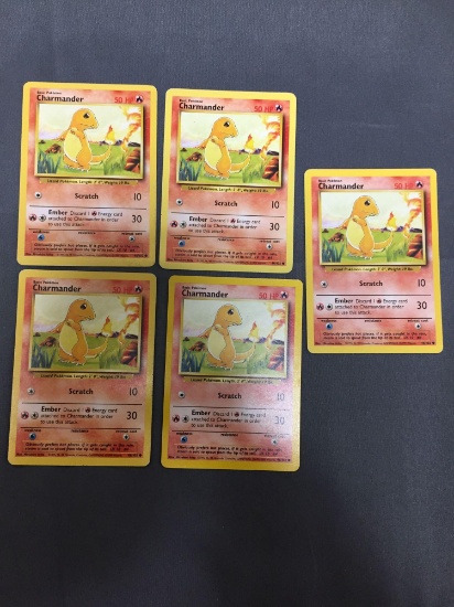 5 Count Lot of Charmander Base Set Fire Starter Pokemon Cards 46/102 - Evolves to Charizard