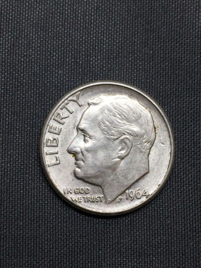 AU/BU Uncirculated 1964-D United States Roosevelt Dime - 90% Silver Coin