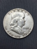 1951 United States Franklin Half Dollar - 90% Silver Coin - 0.361 ASW