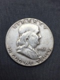 1951 United States Franklin Half Dollar - 90% Silver Coin - 0.361 ASW