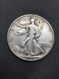 1937 United States Walking Liberty Half Dollar - 90% Silver Coin - 0.361 ASW