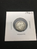 1912-S United States Barber Silver Dime - 90% Silver Coin from Estate