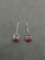 Round 4.5mm Ruby Cabochon Center Four Prong Set Pair of Sterling Silver Earrings