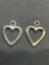 Lot of Two Sterling Silver Charms, Matched Ribbon Hearts