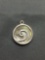 Round 15mm Abalone Inlaid Swirl Design Sterling Silver Pendant