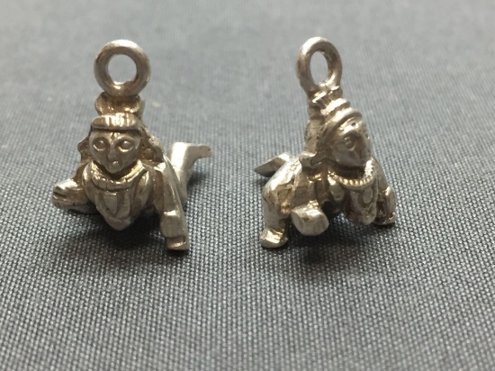 Lot of Two Sterling Silver Charms, Matched Pair of Aztec Tribal Figurine Dance