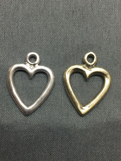 Lot of Two Sterling Silver Charms, Matched Ribbon Hearts