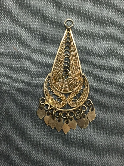 East Indian Styled Gold-Tone Handmade Filigree Lace Decorated 40x15mm Chandelier Pendant