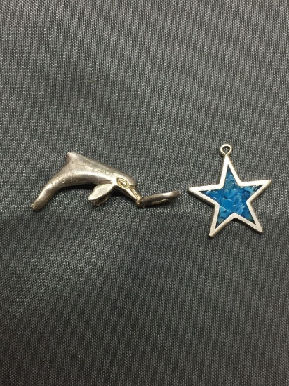 Lot of Two Sterling Silver Charms, One Dolphin & One Inlaid Star