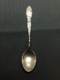 Floral Filigree Decorated Signed Designer 4.5in Long 1in Wide Sterling Silver Collectible Spoon