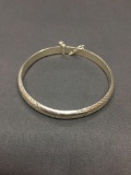 High Polished Laser-Carved Detailed Half Round 6mm Wide Sterling Silver Hinged Bangle Bracelet