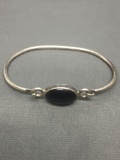 Oval 18x13mm Onyx Cabochon Center Old Pawn Mexico Sterling Silver Shepard's Hook Bangle Bracelet