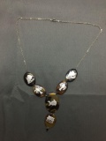 Island Themed Sterling Silver Inlay Faux Tortoise Shell Beaded 20in Long Sterling Silver Necklace