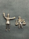 Lot of Two Sterling Silver Charms, One Gold Prospector Figurine & One Policeman