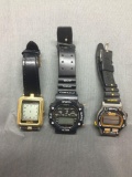 Lot of Three Digital Watches, Two Water Resistant Triathlon Style w/ Rubber Straps & One Gold-Tone