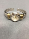 Badavici Designer Round 17mm Mother of Pearl Face Two-Tone Stainless Steel Watch w/ Hinged Bangle