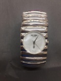 Pierre Bideaux Designer 34mm Wide High Polished Fashion Stainless Steel Watch w/ Expandable Bracelet