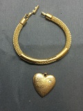 Lot of Two Fashion Gold-Tone Alloy Jewelry, One Textured 24x24mm Heart Pendant & One 7in Long Mesh