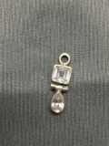 Square Step & Pear Faceted CZ Featured 18mm Long 5mm Wide Sterling Silver Pendant