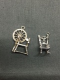 Lot of Two Sterling Silver Charms, One Weaving Loom & One Rocking Chair