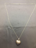 High Polished 30x28x15mm Puffy Heart Sterling Silver Pendant w/ 1.25mm Wide 30in Long Chain