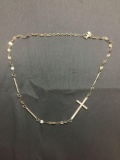 Dyadema Designer 18in Long Unique Sterling Silver Necklace w/ Horizontal Set Cross Center