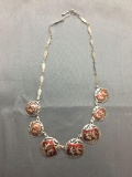 Siam Designer Mekhala & Ramasoon Decorated Graduating Medallions Red Enamel Accented 16in Long