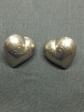 Hand-Engraved 20x16x5mm Puffy Heart Thai Made Pair of Sterling Silver Button Earrings