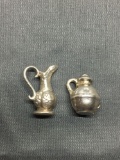 Lot of Two Sterling Silver Charms, One Ornate Wine Decanter & One Flask