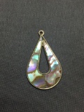 Teardrop Shaped Abalone Inlaid 30mm Long 17mm Wide Sterling Silver Pendant