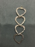 Four Tier Hammer Finished Heart Design 58mm Long 15mm Wide Sterling Silver Pendant