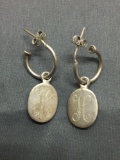 Oval 17x13mm Sterling Silver Signet Drop Pair of Hoop Earrings
