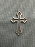 Rustic Antique Finished 21mm Long 15mm Wide Sterling Silver Cross Pendant