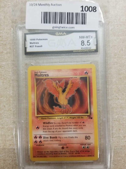 GMA Graded 1999 Pokemon Fossil MOLTRES Rare Trading Card - NM-MT+ 8.5