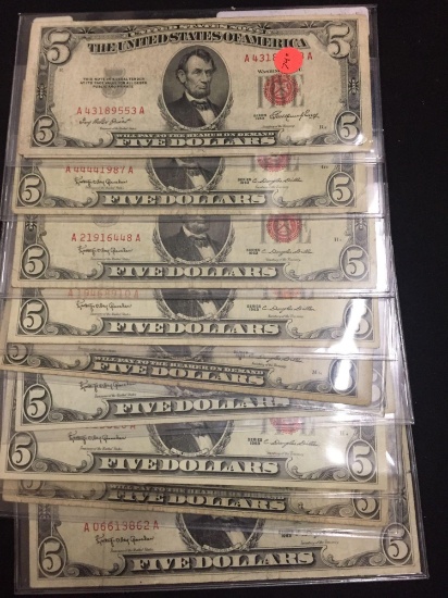 10 Count Lot of Old US $5 Bills