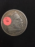 German Nazi Paul Von Hindenburg 5 Deutches Reich 1938 Coin 1847-1934