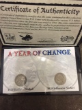A Year of Change 1938 Buffalo Nickel 1938 Jefferson Nickel with COA