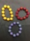 Lot of Three Iridescent Bead 8in Stretchable Fashion Bracelets, One Lavender, One Red & One Yellow