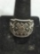 Ornate Detailed Antique Finished Tengrism Symbol Decorated 19mm Wide Tapered Sterling Silver Ring
