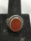 Flat Oval 18x13mm Carnelian Onyx Center Antique Finished Vintage 24mm Long Tapered Sterling Silver