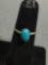 Oval 8x5mm Turquoise Cabochon Center Sterling Silver Ring Band