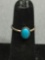 Oval 8x5mm Turquoise Cabochon Center Sterling Silver Ring Band