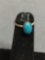 Oval 8x5mm Turquoise Cabochon Center Sterling Silver Ring Band