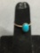 Oval 8x5mm Turquoise Cabochon Center Sterling Silver Ring Band