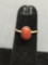 Oval 8x5mm Coral Cabochon Center Sterling Silver Ring Band